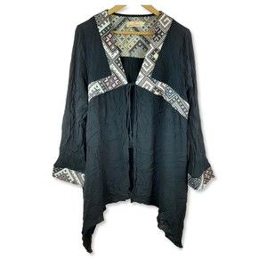Grace & Emma Women Long Sleeve Cover Up Embroidered Trim Tie Size M/L